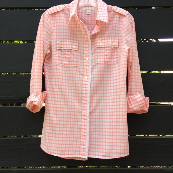 Banana Republic Gingham coral orange button down 100% cotton shirt XS - Picture 14 of 14